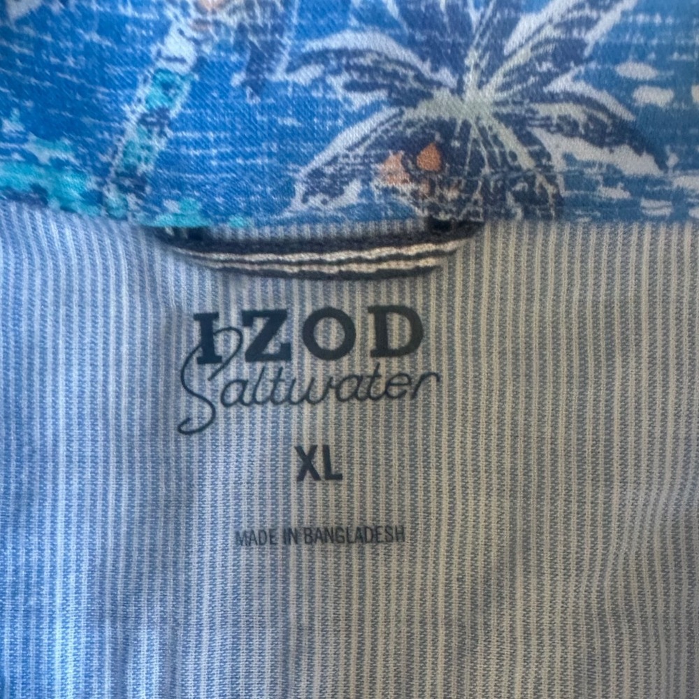 Izod Saltwater Relaxed Dockside Blue Revival Sailboat S/S Shirt Men's Size XL - Picture 2 of 6